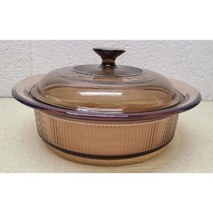 vintage Corning Glass Visions Amber 1.5 qt Sauce Pot USA Flawless